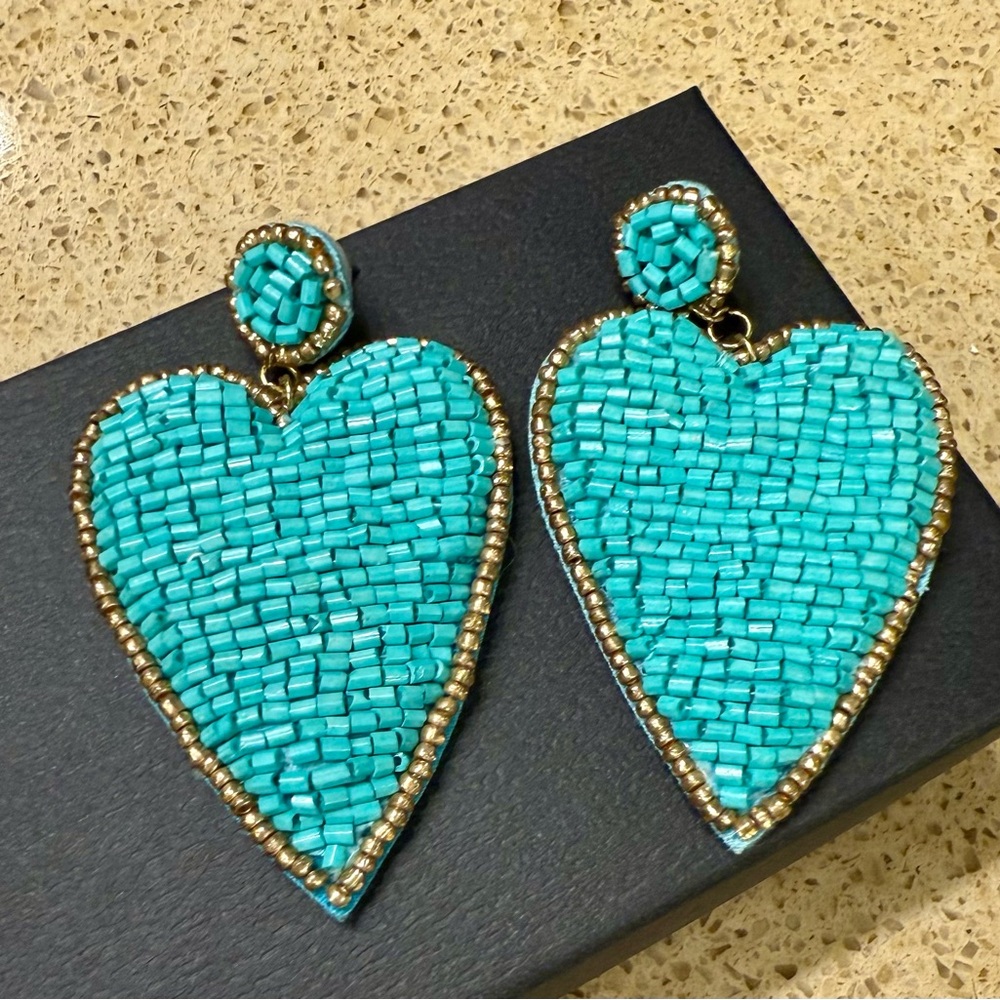 Turquoise Heart Beaded Earrings